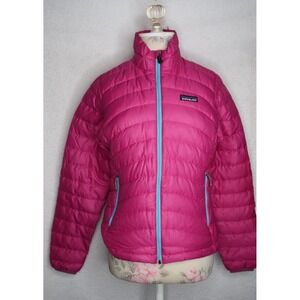 Patagonia Down Sweater Coat Puffer Jacket Full Zip Pink Blue Women's Sz XS